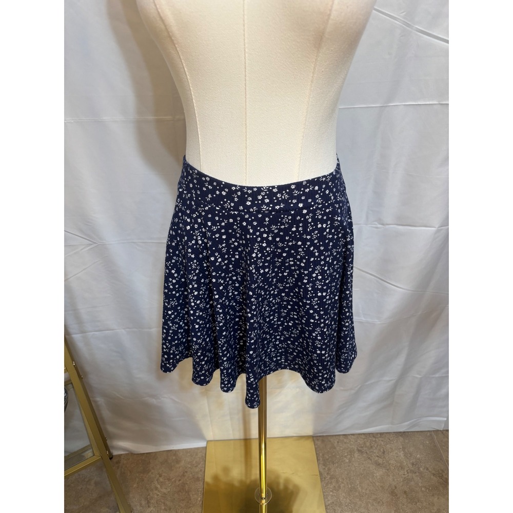 Cozy Fox‎ Womens Navy Blue Floral Ribbed Knit Skater Skirt Small Style M63007-10